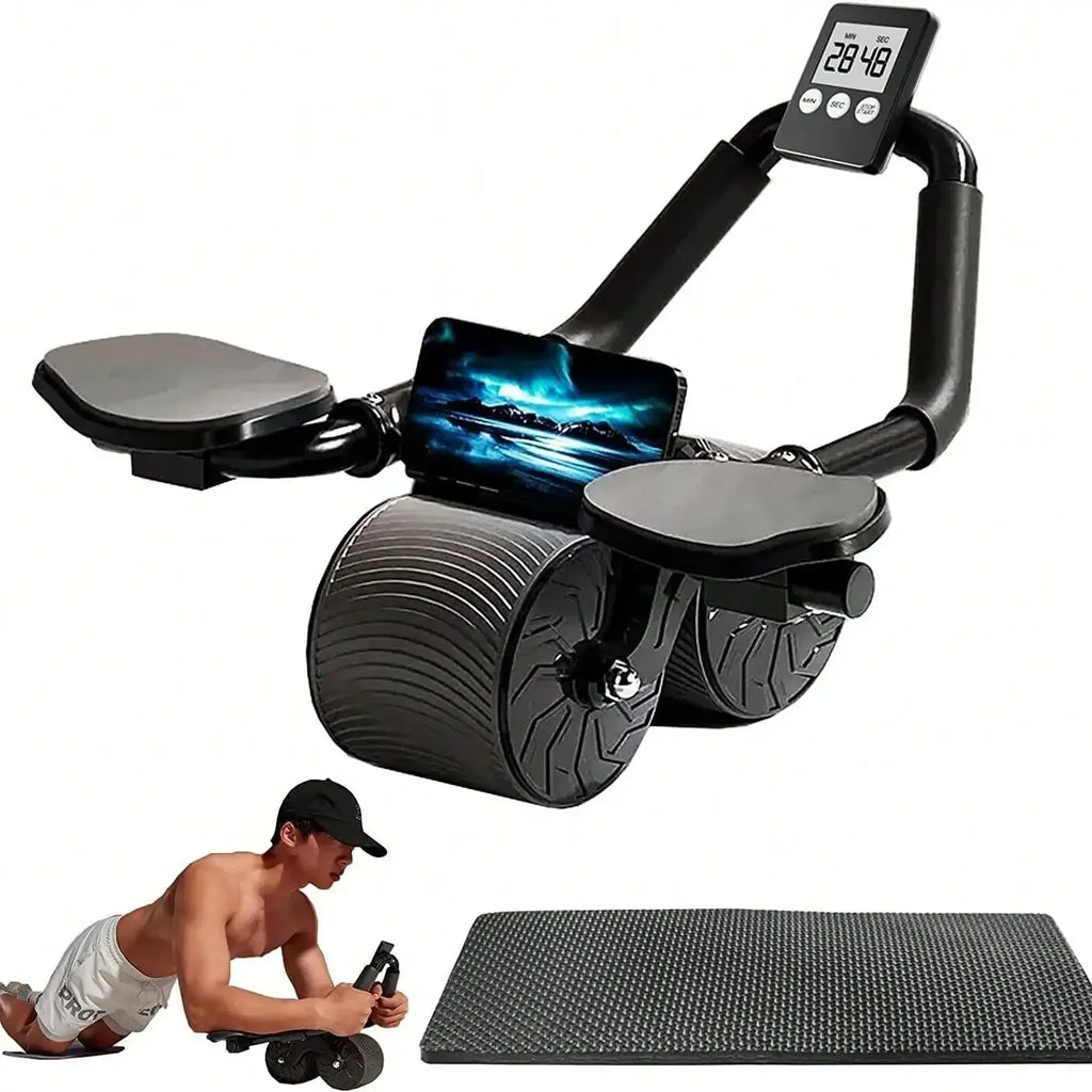 Ab Roller Wheel Workout Abdominal Fitness Wheel For Core Muscles Training Automatic Rebound Ab Roller With Timer Ergonomic Design