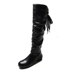 Shoes For Women  Knee High Boots Red Black White Tall Boots Woman Pleated Low Heel Casual Leather Female Long Shoes