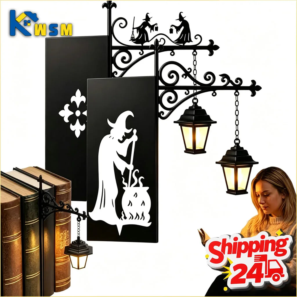 Halloween Themed Vintage Warm Glow Bookend Shelf Lamp Book Stopper for Office Reading Room Desk Decoration Reader Gift