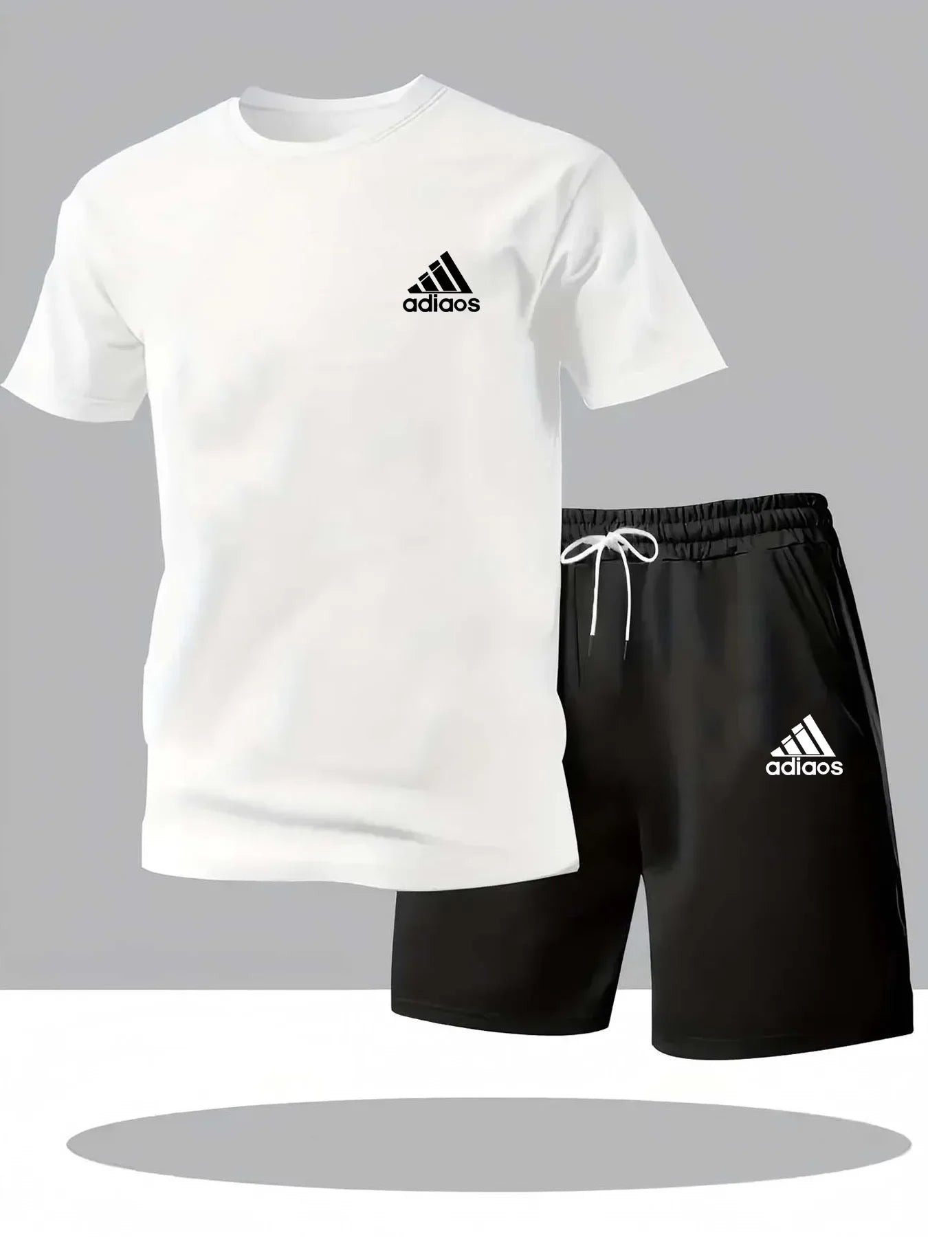 2026 new men's summer fitness sportswear, short sleeved T-shirt and shorts two-piece set, breathable quick casual wear.