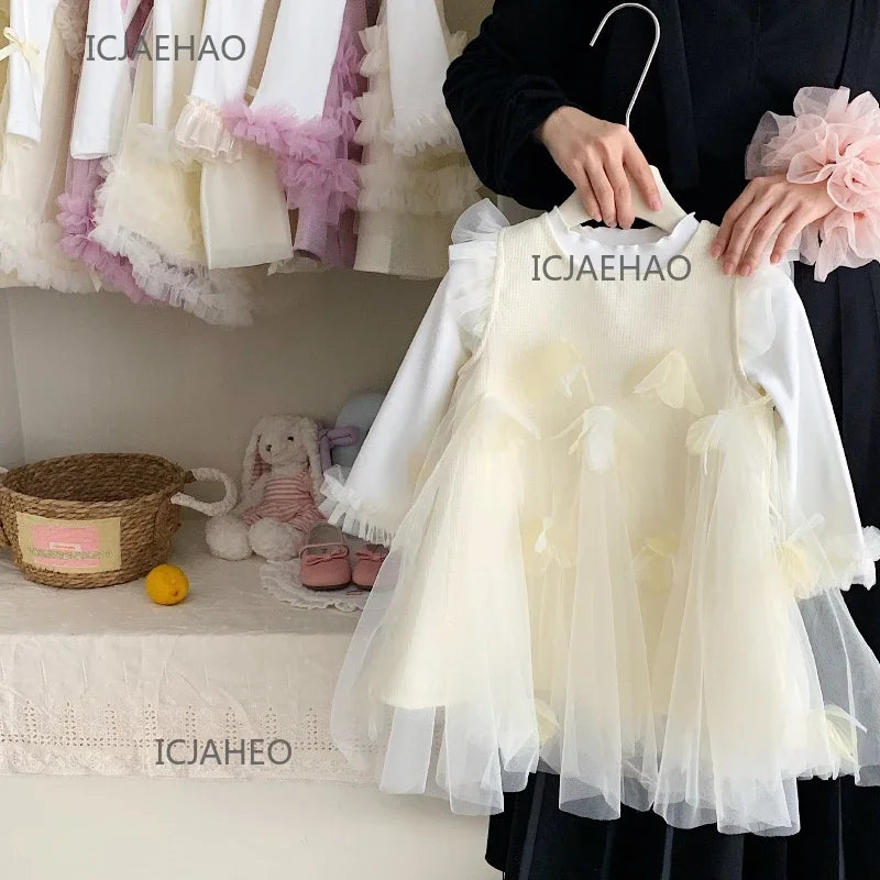 Teen Girl Clothes Children Spring Fall Girls DressGown Kids Outfit Apricot Two-piece Set Costume Baby First Birthday Princess