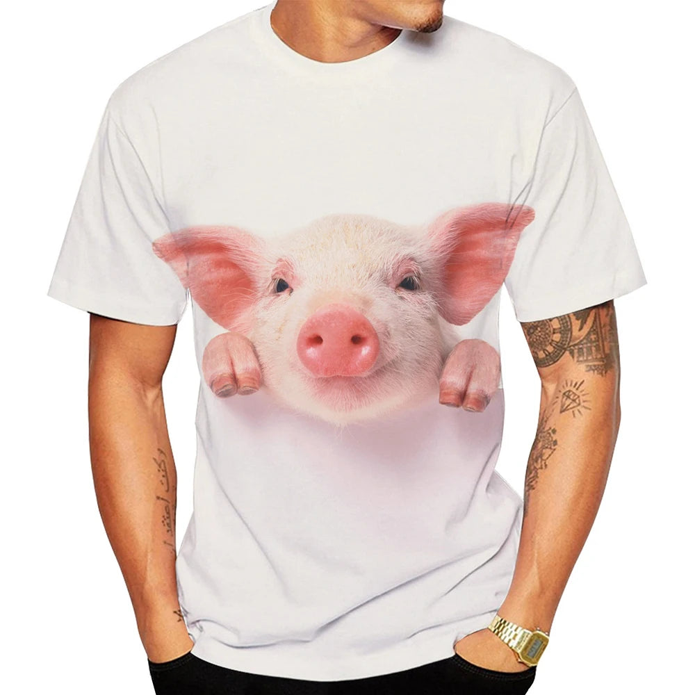 Popular 3D art design of cute pigs in summer, youthful fashion personality, cute popular T-shirt