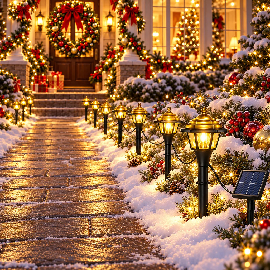 12 Pack Mini Solar Christmas Pathway Lights Outdoor Garden Lantern Stakes LED Waterproof Walkway Yard Decoration Holiday Lights