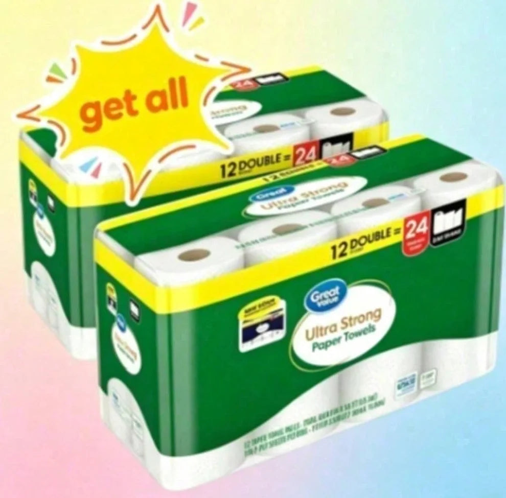 Holiday Bulk Savings | Large Capacity Value Pack | Great Value Ultra Strong White Paper Towels Premium 2-ply durable and highly absorbent household cleaning towels