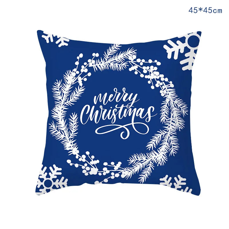 45cm Blue Snow Winter Christmas Pillowcase 2026 Xmas Ornaments Sofa Pillow Cover Merry Christmas Decor Home Car Cushion Cover