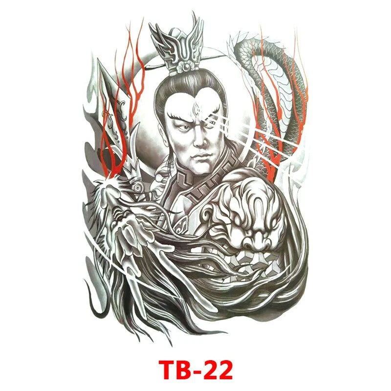Waterproof Large Full Back Chest Tattoo Big Tattoo Stickers Fish Wolf Tiger Dragon Fairy Temporary Flash Tattoos Cool Men Women