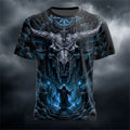Men's New Summer Fashion Trend Round-Neck T-Shirt Giant Ram Skull Castle Wizard Dark Magic Hell Halloween-Themed Short-Sleeve