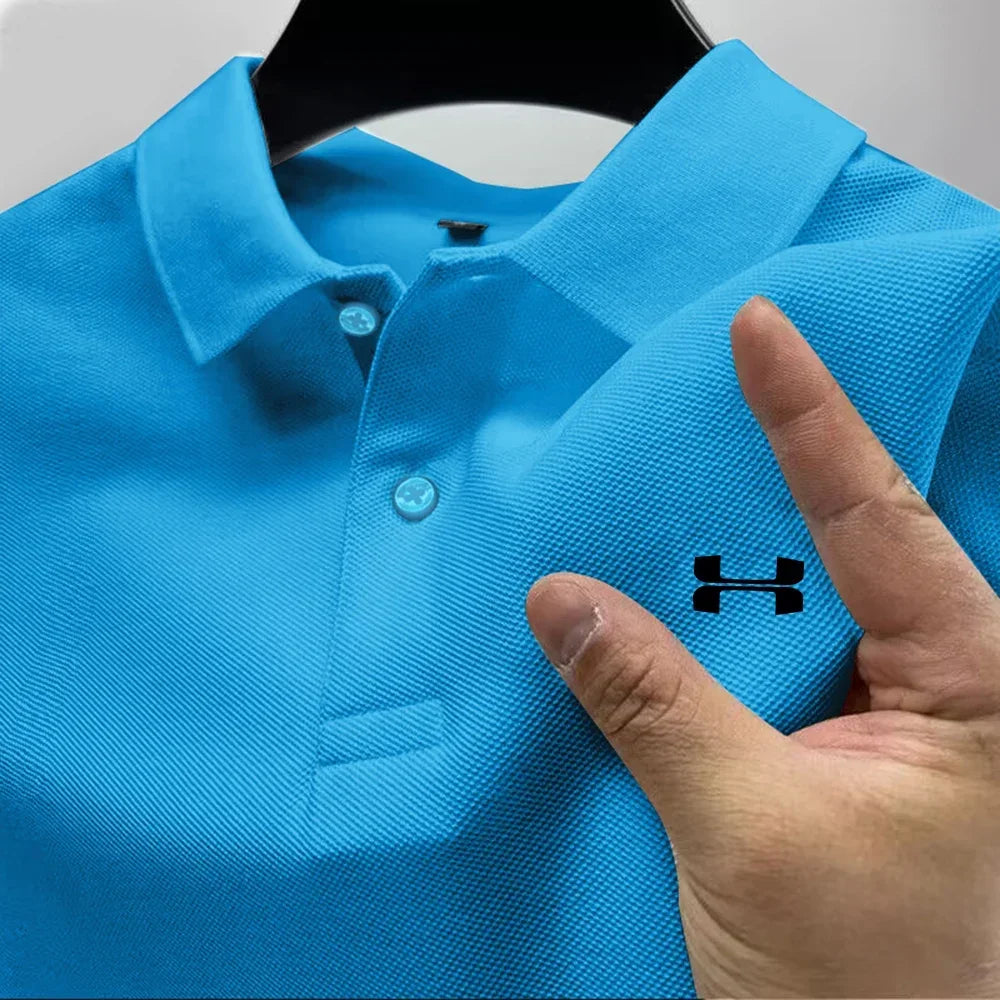 Men's Summer High-End Printed Golf Polo Shirt with Collar, Solid Color, Breathable, Office Casual, High-Quality Men's Clothing