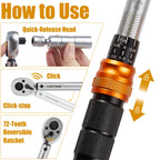 Waxtron 1/2'' Torque wrench 5-45ft.lb Bicycle Professional Torque Wrench Adjustable Set 14PCS For Bike Motorcycle Hand Tools