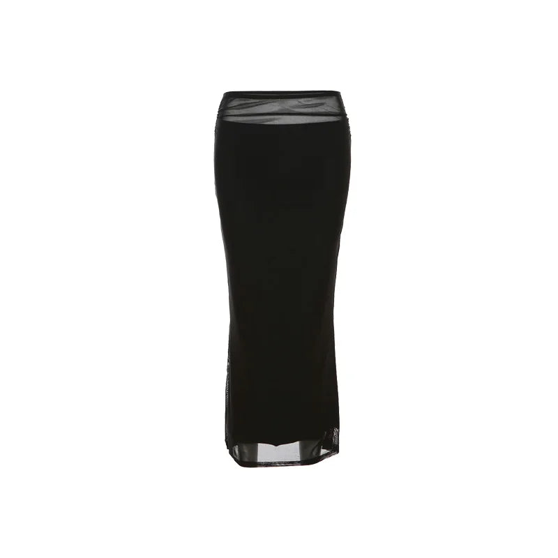 Sylcue Black Simple All-match Casual Commuter Summer Street Travel Cool Youth Vitality Tight Sexy High-elastic Women's Skirt
