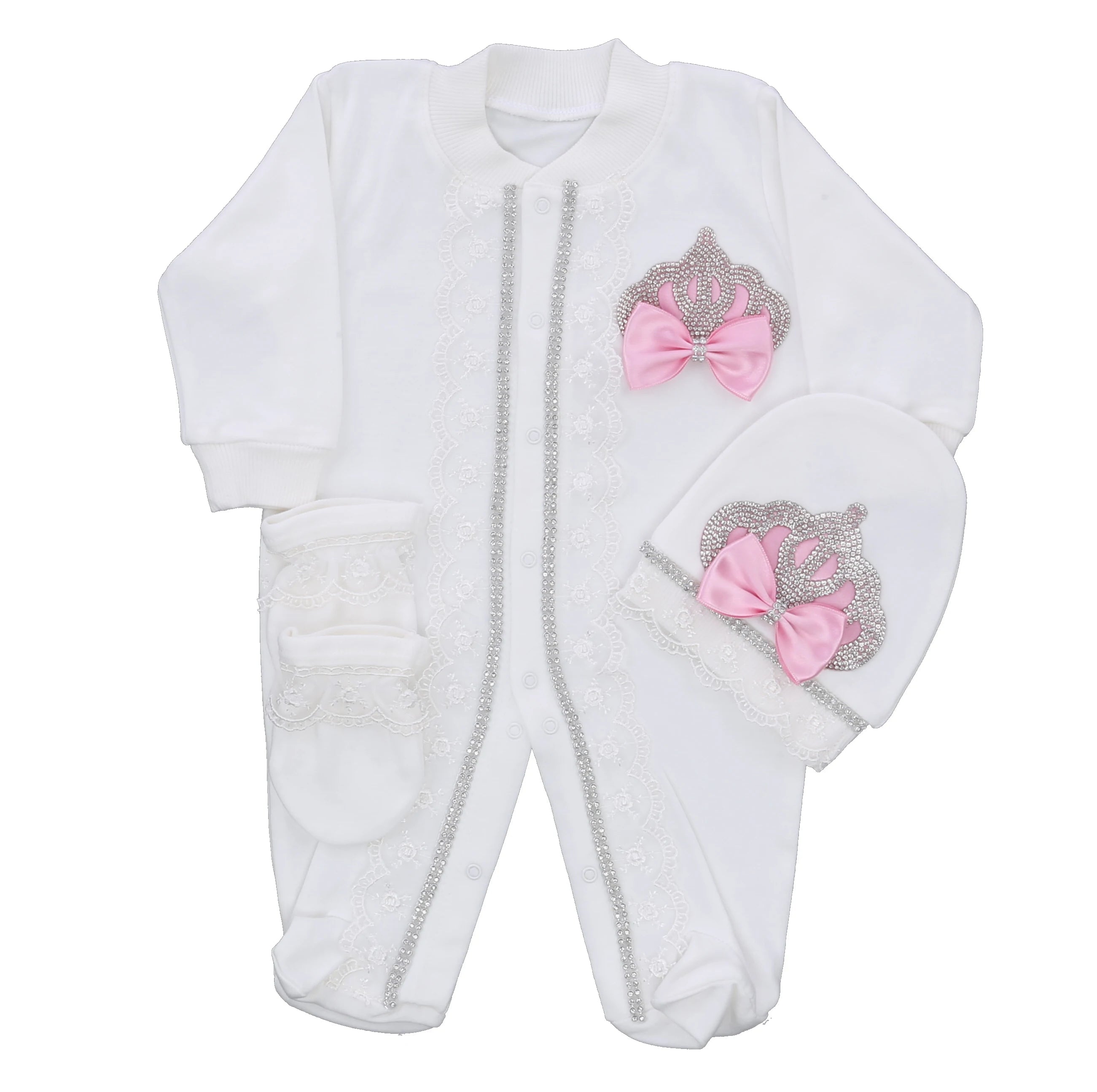 Baby Girl Coming Home Outfits Set Personalized Name Jewelry Crown Clothing Vintage Croche Infant Care Products Body Suit Pajamas