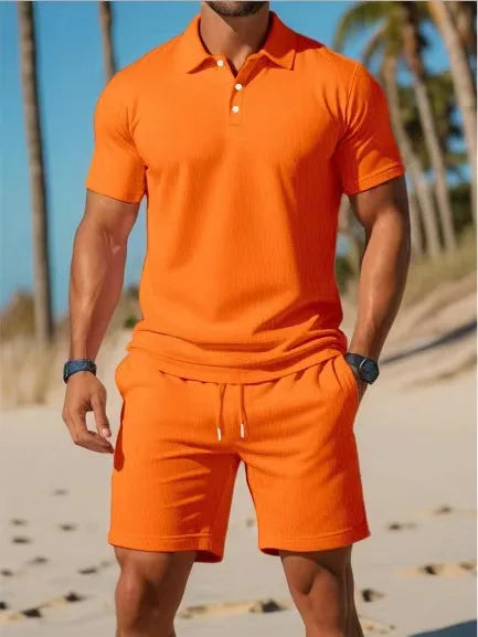 2026 men's short sleeved T-shirt and sports shorts set casual sportswear fashionable summer