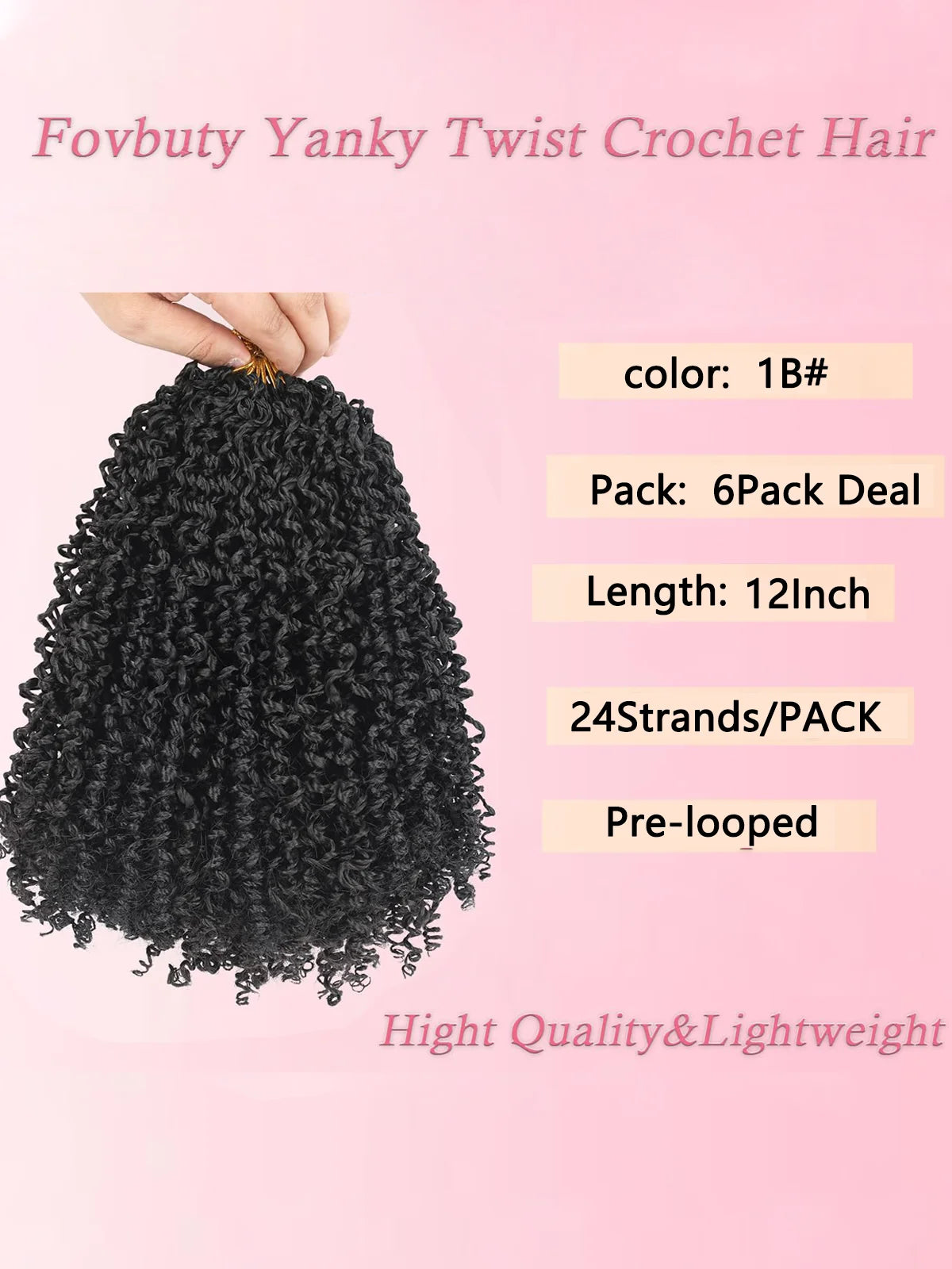 Yanky Twist Crochet Hair Extensions，8" 10" 12" 14" Lengths，8 Pieces/Pack，Synthetic Braiding Hair Perfect for Halloween Christmas