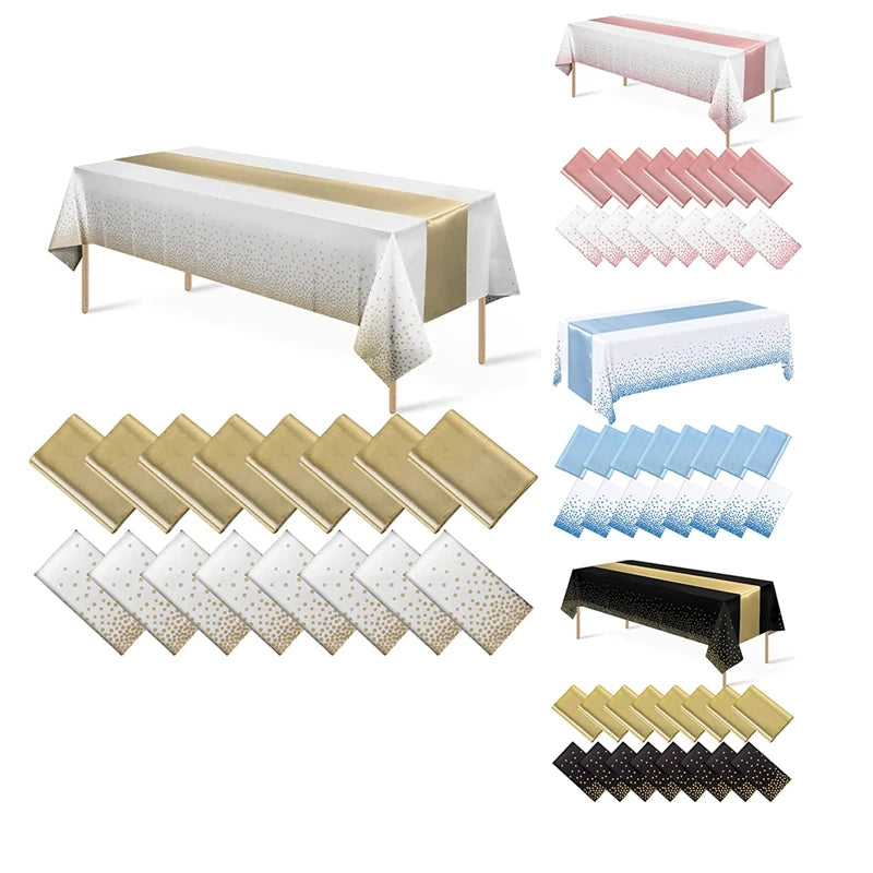 1set Disposable Plastic Tablecloths Satin Table Runner Set Dot Tablecloth Satin Table Runner For Party