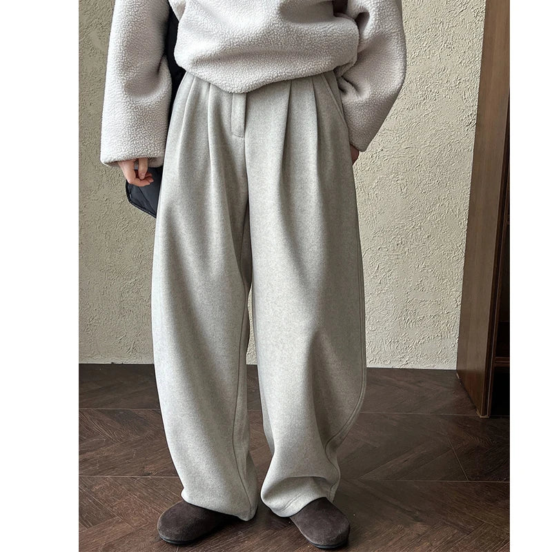 2025 Women Winter Autumn Thick Pants High Waist Wide Leg Warm Woolen Pants Fashion Clothes Vintage Pants Female Trousers