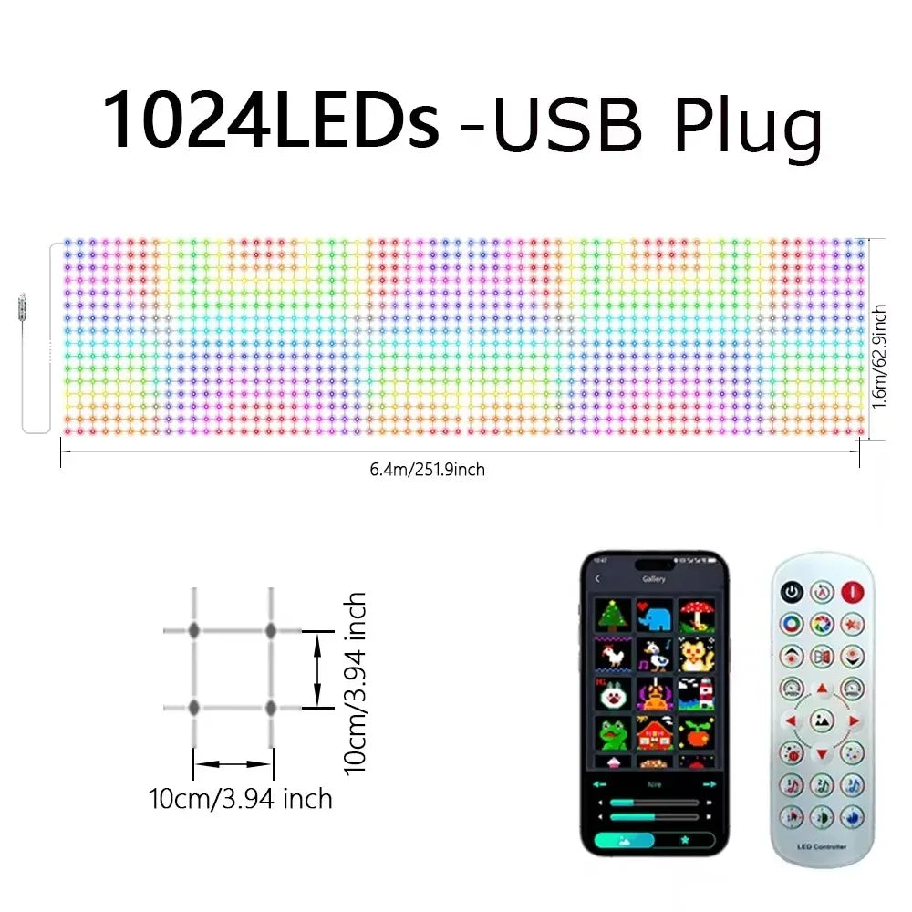 RGBIC LED Flexible Net Mesh Lights Outdoor Waterproof Matrix Grid Patio Pergola Bush Wedding Christmas Party Holiday Yard Decor