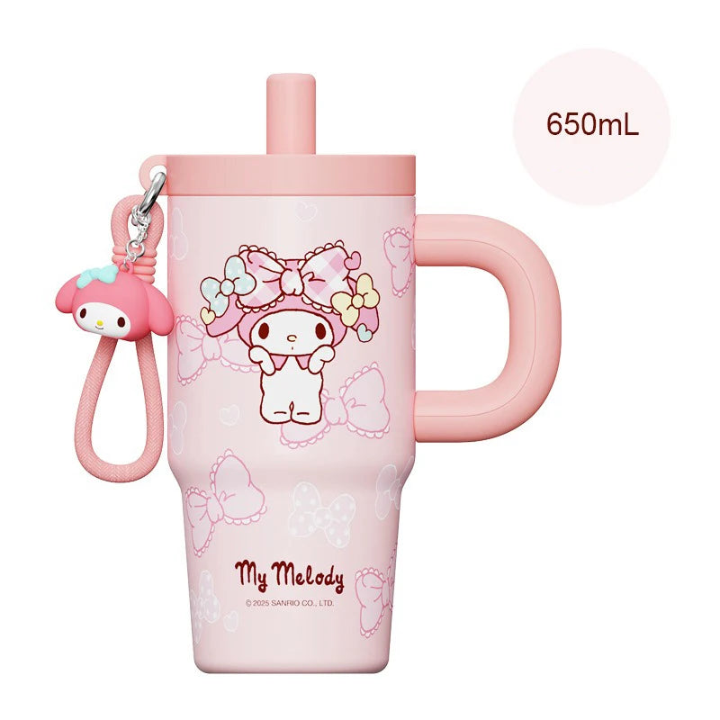 X&W Sanrio Thermos Cup Stainless Steel Straw Insulated Bottle with Handle Cartoon HelloKitty Coffee Mug Keep Hot/Cold Travel Cup