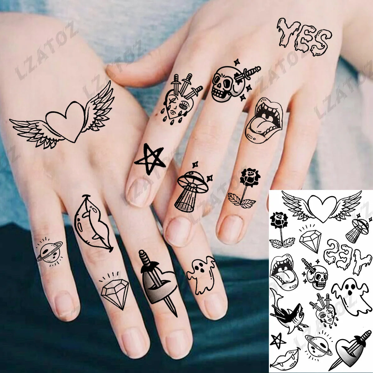 Realistic Eye Flower Temporary Tattoos For Woman Adults Rose Butterfly Tiny Fake Tattoo Sticker 3D Finger Waterproof Tatoos