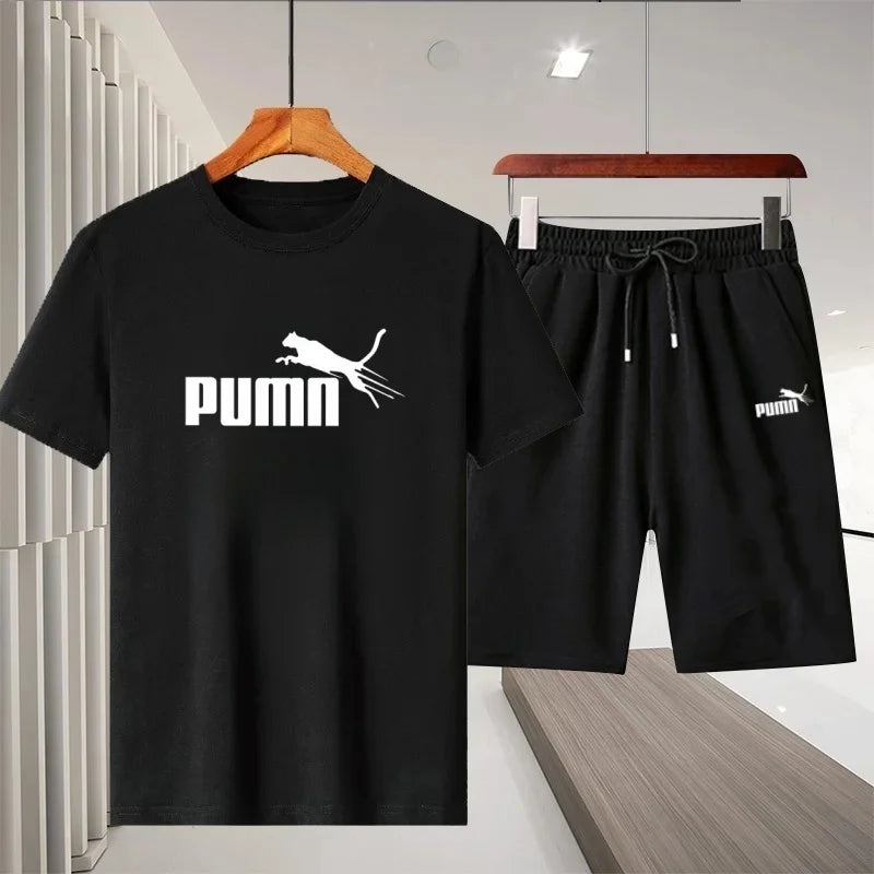 2026 Summer New Men's Casual Sports Outdoor Running Fitness Short-Sleeve Breathable Quick-Dry T-Shirt + Shorts Two-Piece Set
