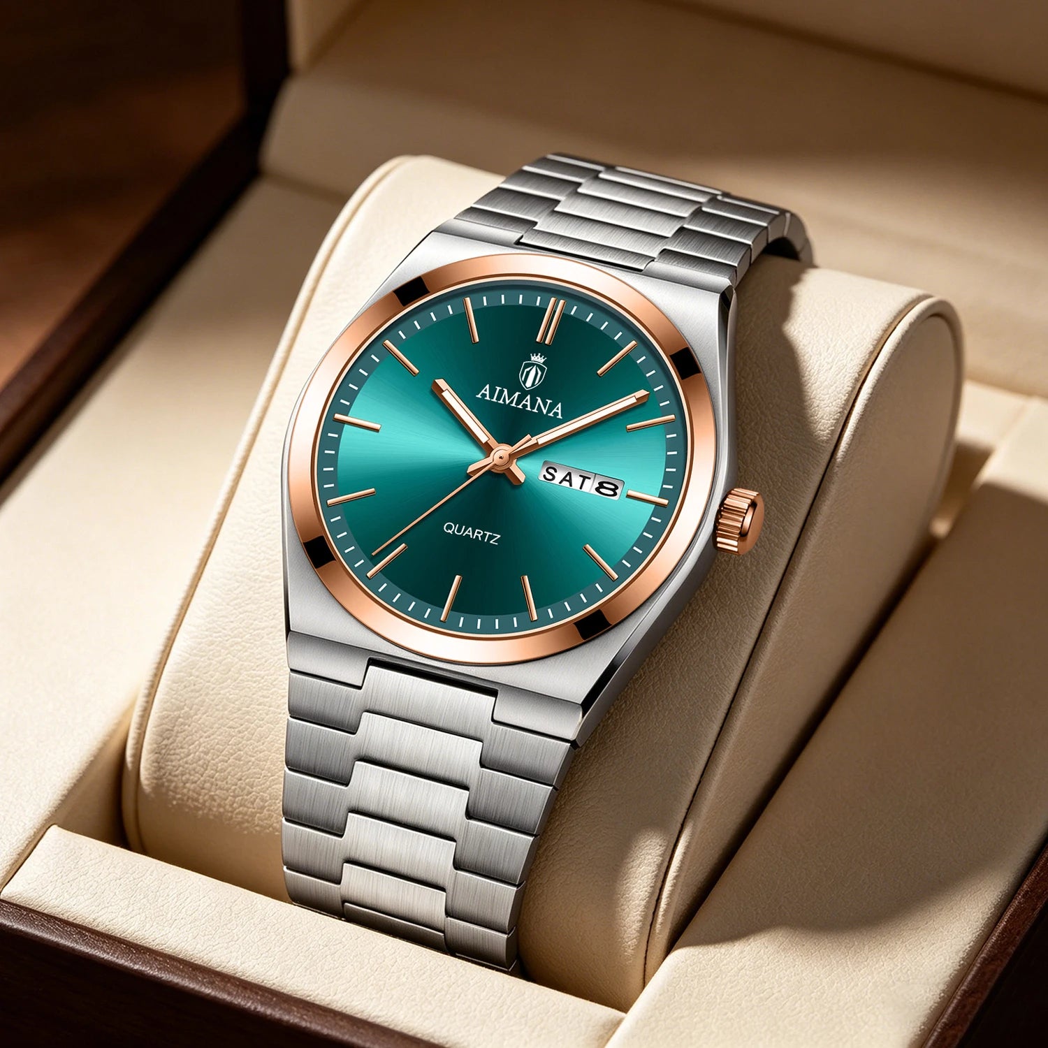 AIMANA Men's Luxury Stainless Steel Strap Watch Waterproof Luminous Date Casual Fashion Quartz Wristwatch Gift for Men