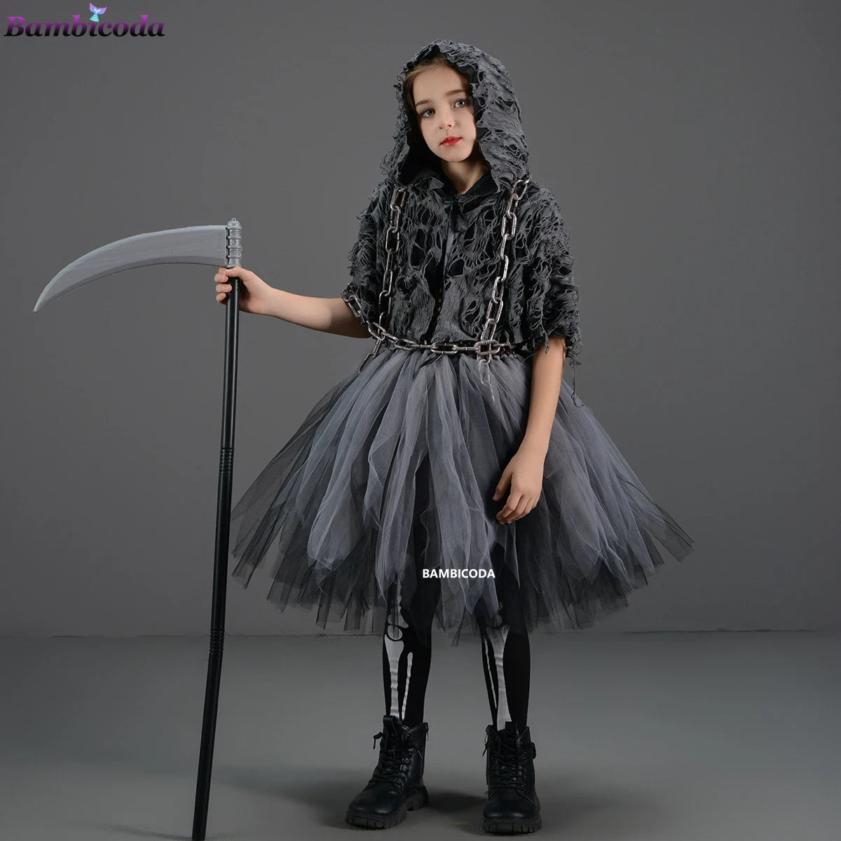 2025 Girls Demon Horror Death Halloween Costume Cosplay Fancy Dress Party Medieval Hooded Cloak Clothing Party Grim Clothes ﻿