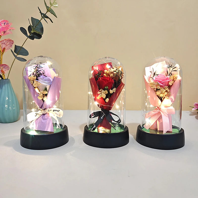 Valentine's Day Gift Eternal Rose LED Light Send Girlfriend Soap Flower Acrylic Set Transparent Rose Holiday Party Gift