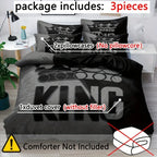 3pcs Grey and Black King Size Bed Pattern Down Duvet Cover Set Soft and Comfortable Bedroom and Dormitory Decoration Bedding Set