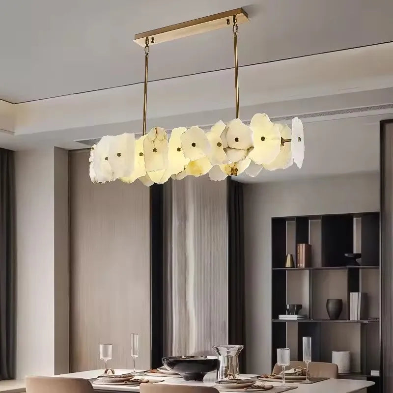 Modern Real Natural Marble Dining Room Decor Light Fixture LED Hanging Lamp Lustre Chandelier Luxury Home Decor Living Room