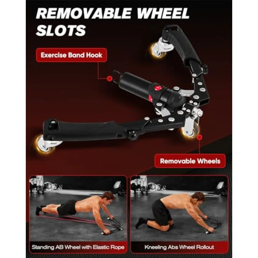 3-in-1 Hydraulic Chest Workout Equipment with Ab Roller Wheel for Home Gym Use Steel Frame Black Adjustable 70-110LB Resistance