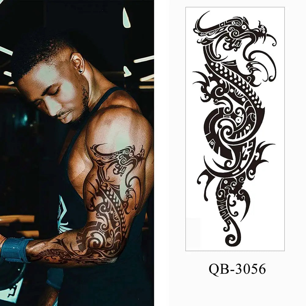 Large Arm Tattoo Sticker Full Sleeve Temporary Tattoos for Men Fish Wolf Tiger Tattoo Fake Tatoo for Women Waterproof Body Art
