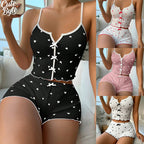 Sweet Cute Heart Pattern Two Piece Set Ladies Soft Breathable Spaghetti Strap Nightwear Summer Casual Homewear Set Ladies Pajama