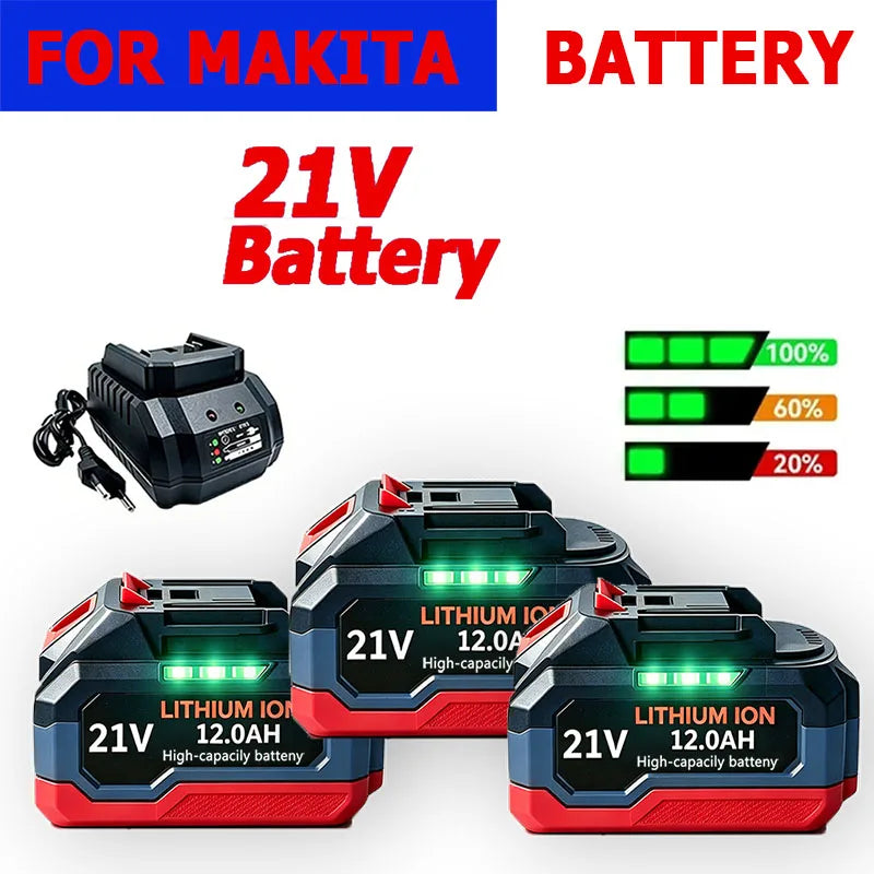 For Makita 18V-21V Makita Tool Lithium Battery 12.0Ah Fast Charging Safety Certified for Electric Drill/Driver Tools