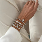 4Pcs/Set New Imitation Pearls Metal Heart Pendant Bracelets Women Fashion Creative Sliver Color Cube Chain Jewelry Gifts