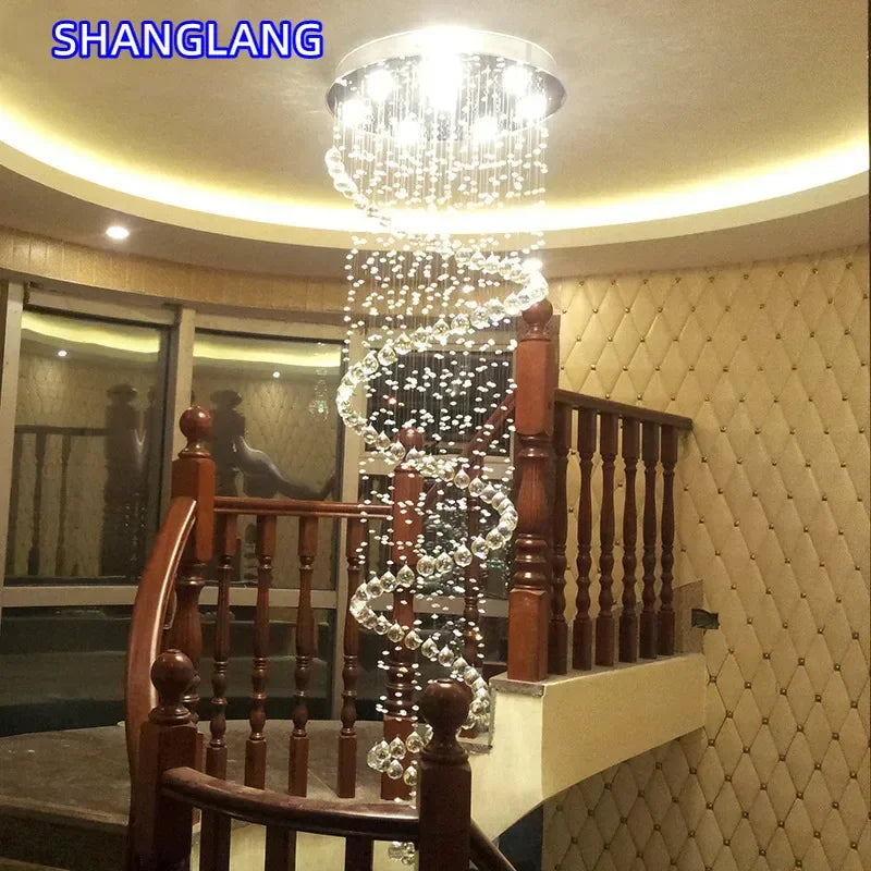 Modern K9 Crystal Chandeliers Large LED Lighting Fixture Spiral Living Room For Staircase Stair Showcase Bedroom Hotel Hall Lamp