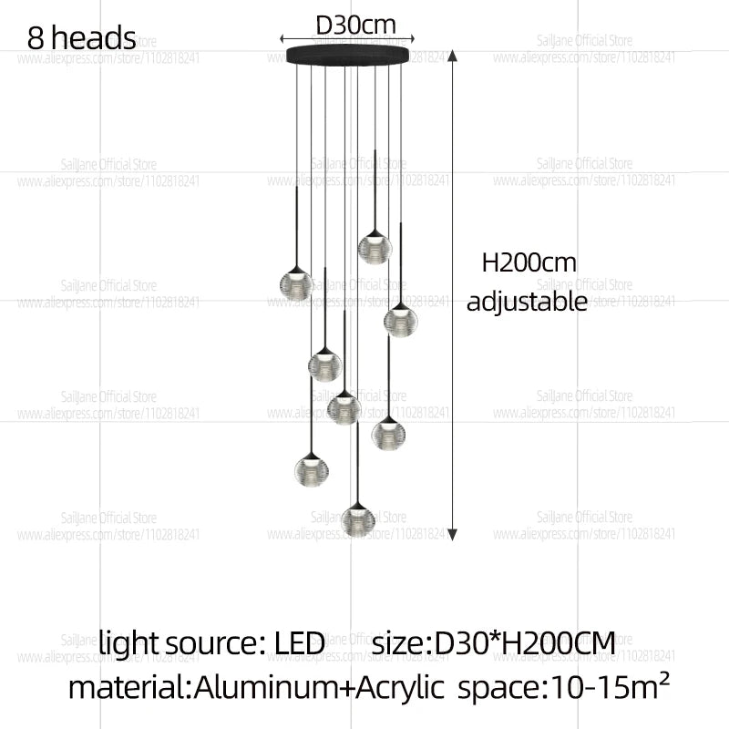 LED Droplet Shaped Pendent Lamp Bedside Lamp Villa Pendant Modern Staircase Lighting Fixture Bedroom Isolated Ceiling Chandelier