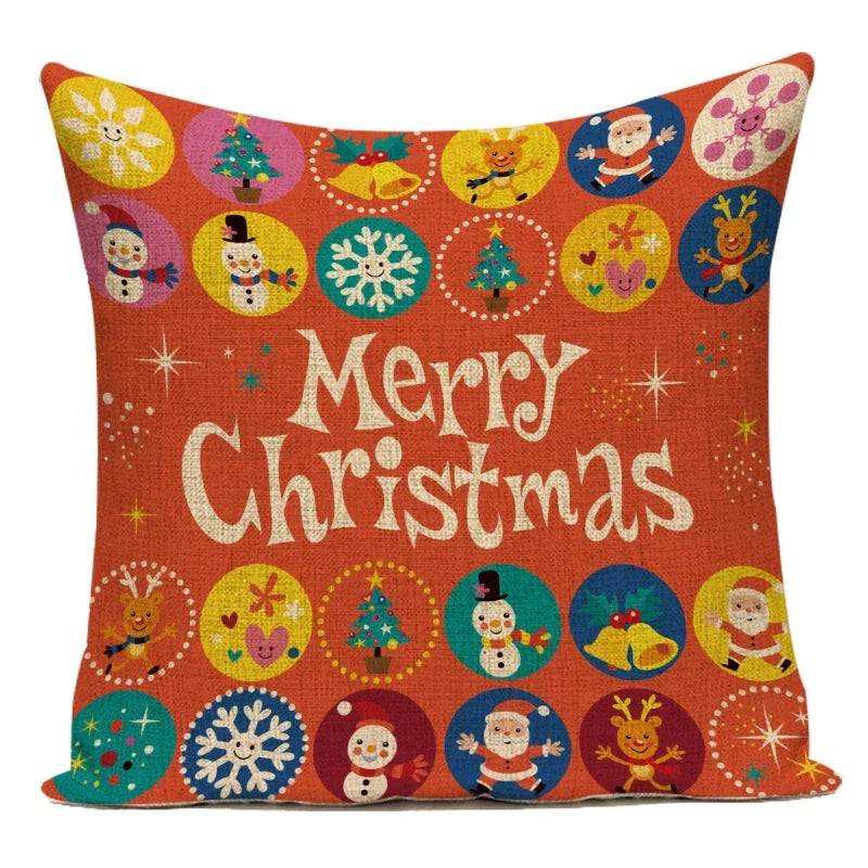 Merry Christmas Cute Cartoon Decorative Pillows Case Santa Christmas Tree Deer Snowman Polyester Cushion Cover For Bed Room