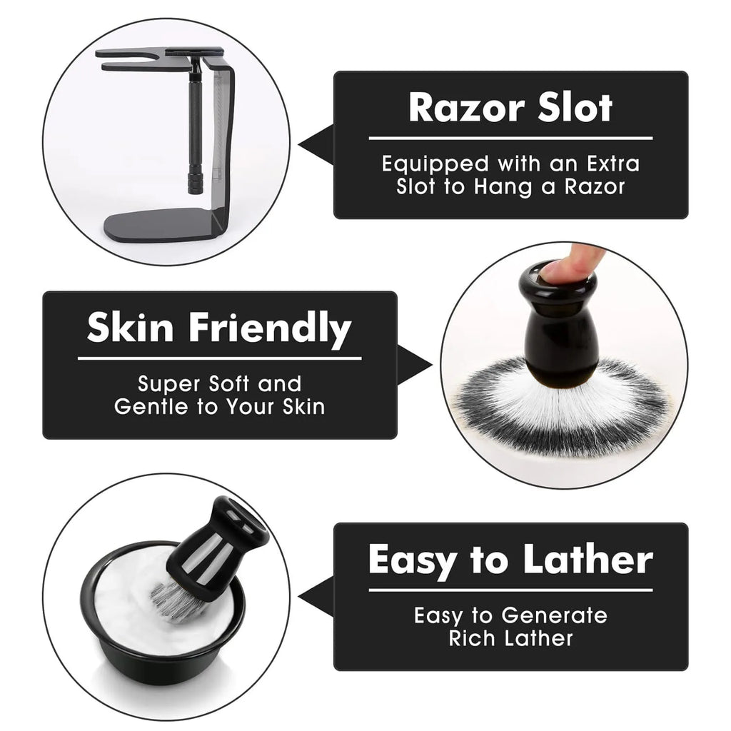 Professional Shaving Kit for Men - Shaving Bowl, Brush, Razor Stand & Blades, Essential Grooming Tools for Barbershop & Home Use