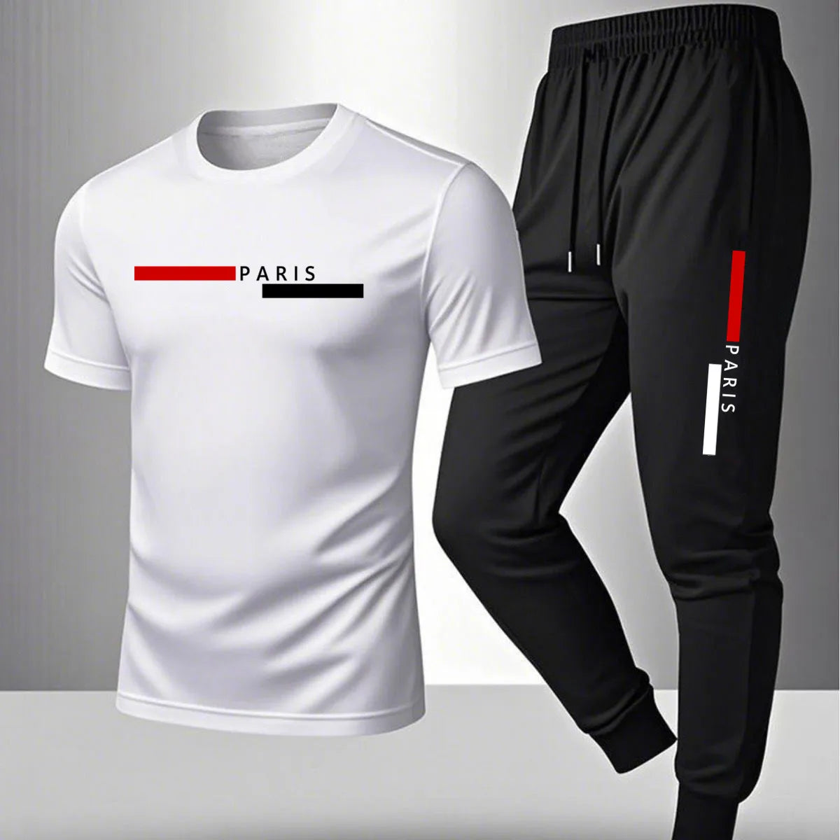 New men's summer casual pantsshort sleeved T-shirt set Paris printed two-piece set men's sportswear set men's clothing clearance