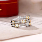Huitan Vintage Two Tone Lady's Rings Anniversary Party Daily Wearable Luxury Cubic Zirconia Rings 2022 New Trend Women Jewelry