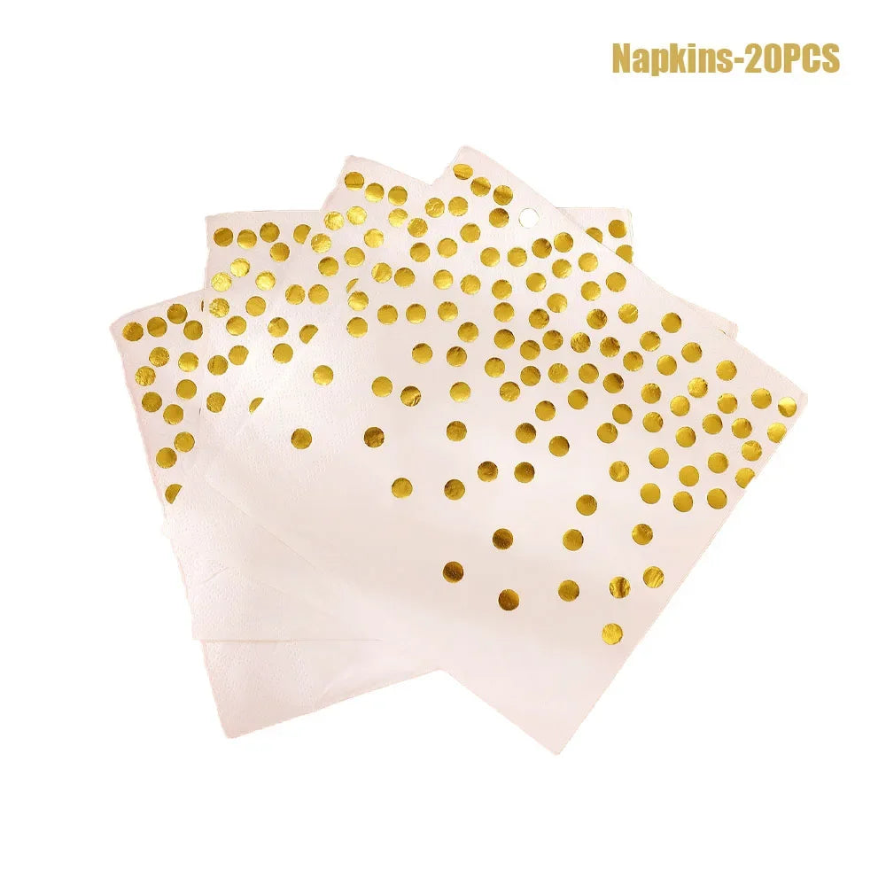 Gold Birthday Party Decorations Disposable Tableware Disposable Golden Plates Cups Kids Adult Wedding Bachelor Party Supplies