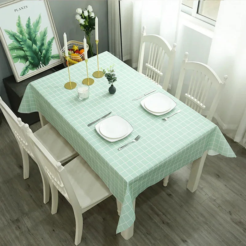 Plastic PVC Rectangula Grid Printed Tablecloth Waterproof Oilproof Kitchen Dining Table Colth Cover Mat Oilcloth Antifouling