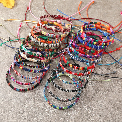 24pcs Bohemian Style Women Bracelets Set, Random Colorful Cloth Art Friendship Surf Bracelet For Men Women