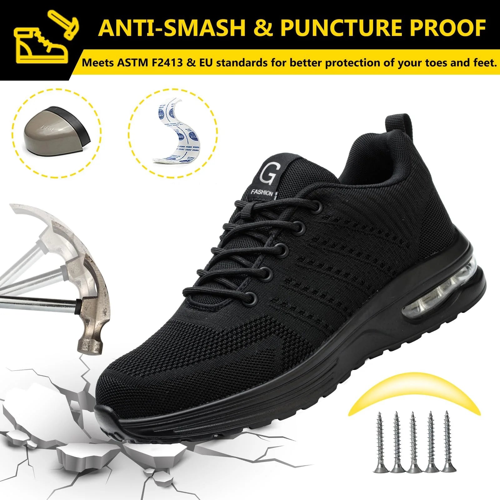 Lightweight Safety Shoes Women Men Air Cushion Work Sneakers Steel Toe Shoes Construction Safety Boots Anti-smash Work Shoes