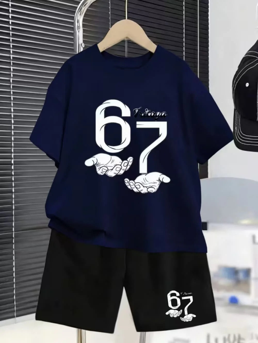 2026 Summer Boys Two-Piece Set Funny 67 Meme Digital Print T-Shirt + Pants Set Casual Street Style Outfit Fashion Kids Clothes