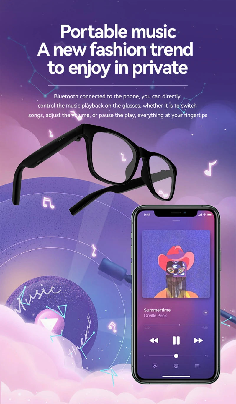 8K Camera AI Smart Glasses Touch Control Photo Recording Translator Voice Assistant Music Wireless Bluetooth Sunglasses