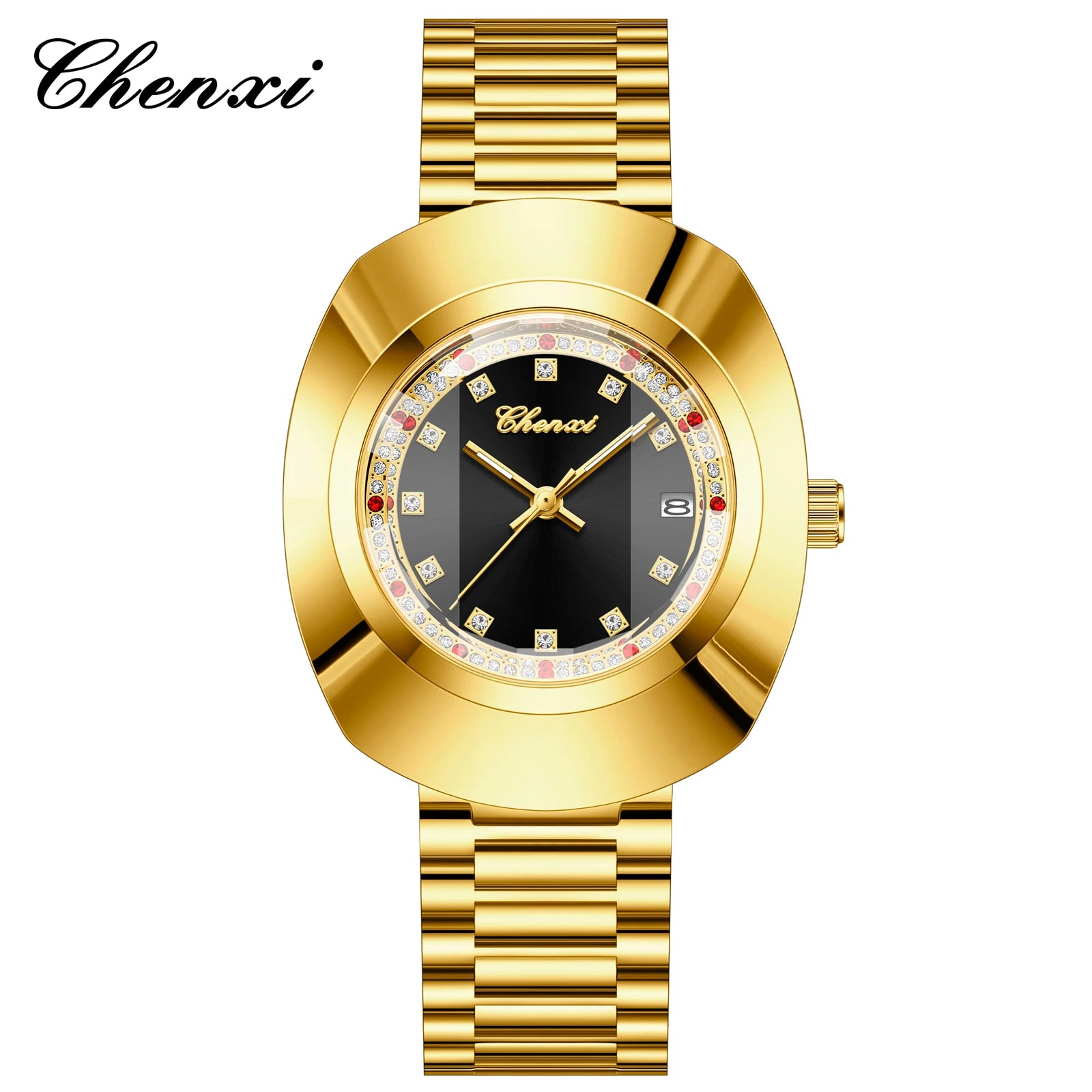 CHENXI Luxury Couple Watch Stainless Steel Band Luminous Business Men Women Quartz Wristwatches Great Valentine Gift for Lover