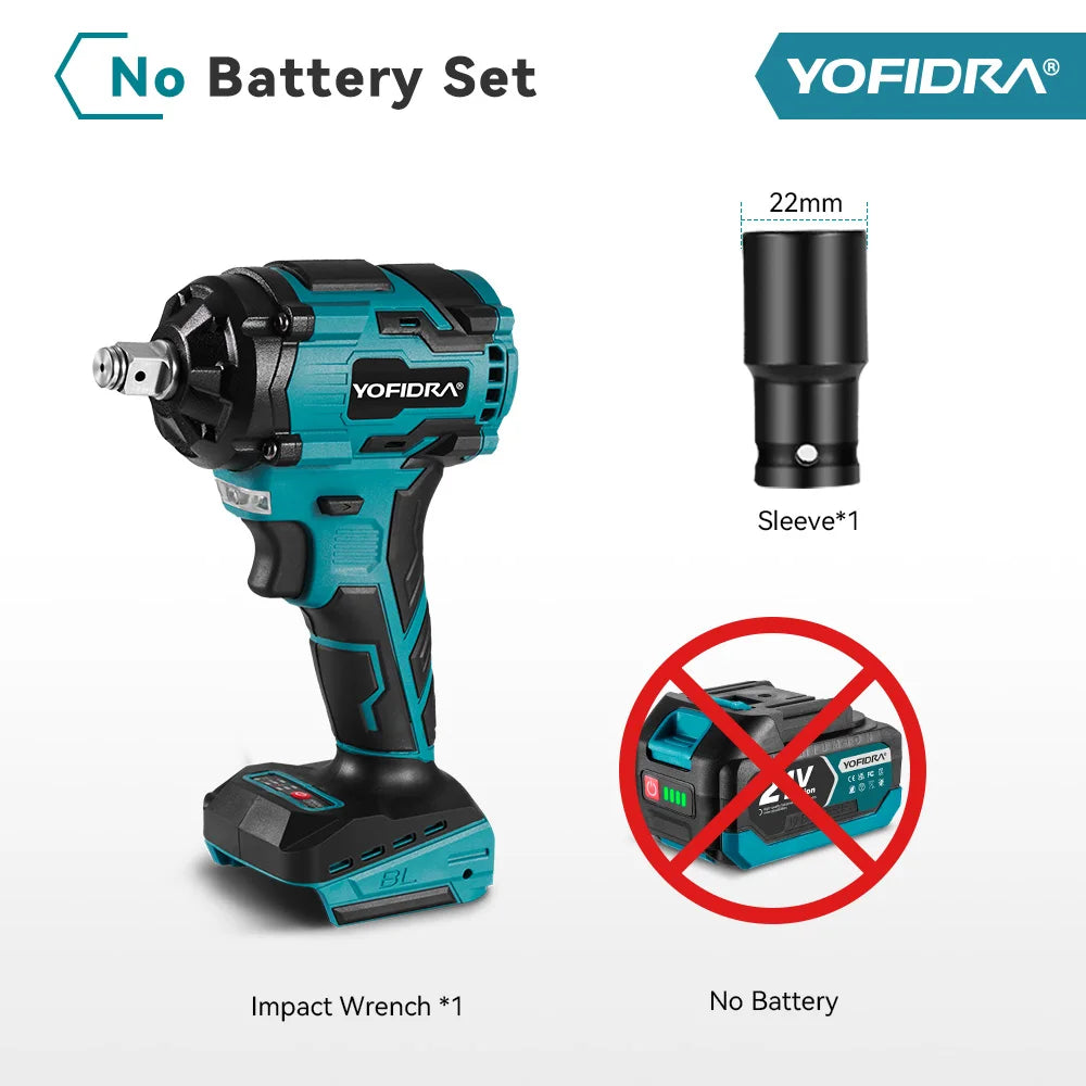 YOFIDRA 1000N.m Brushless Electric Impact Wrench 1/2" Cordless Rechargeable Socket Screwdriver Power Tool For Makita Battery Pin
