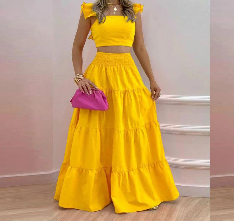 Skirt Y2k Two Piece Set Womans Clothing New 2026 Spring/Summer Elegant Sexy Collage Sleeveless Top and Longuette Suits Female