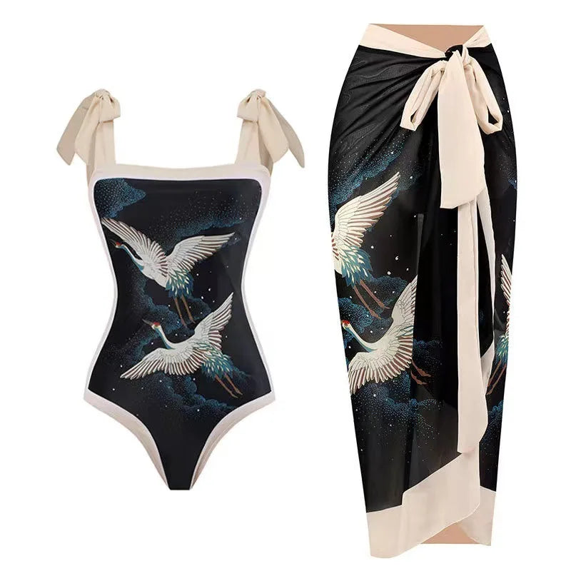 Sexy Slimming One-Piece Swimsuit Women's Beach Dress Set Fashionable Thermal Spa Swimming Bikini Full Coverage Fixed Chest Pad