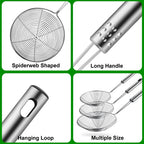 1/3pcs Spider Strainer Oval Skimmer Stainless Steel Filter Mesh with Handle for Kitchen Frying Food Pasta Spaghetti Cooking Tool